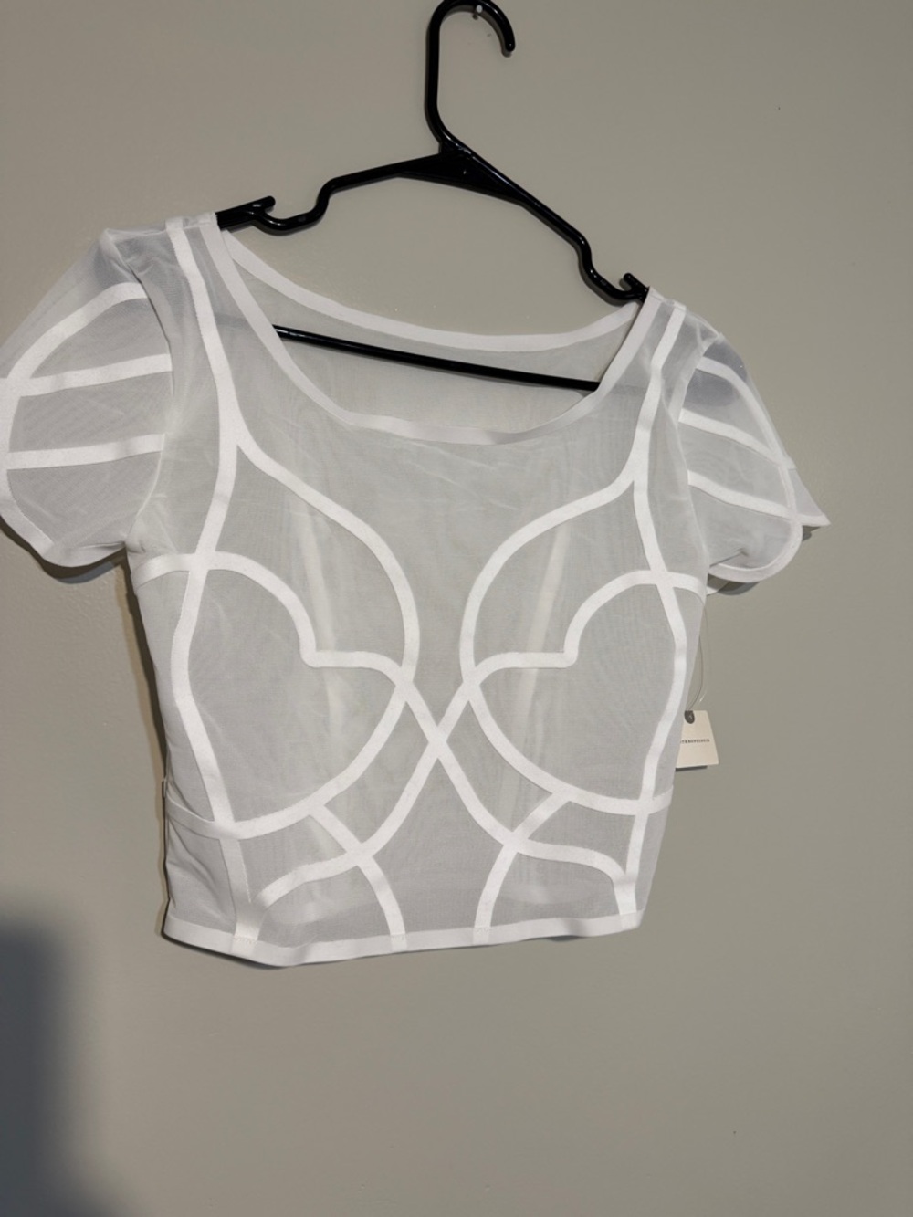 Anthropologie White Sheer Mesh Crop Top with Paneled Detail